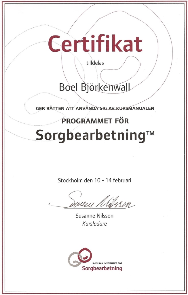 Diplom Boel Björkenwall Sorgbearbetning