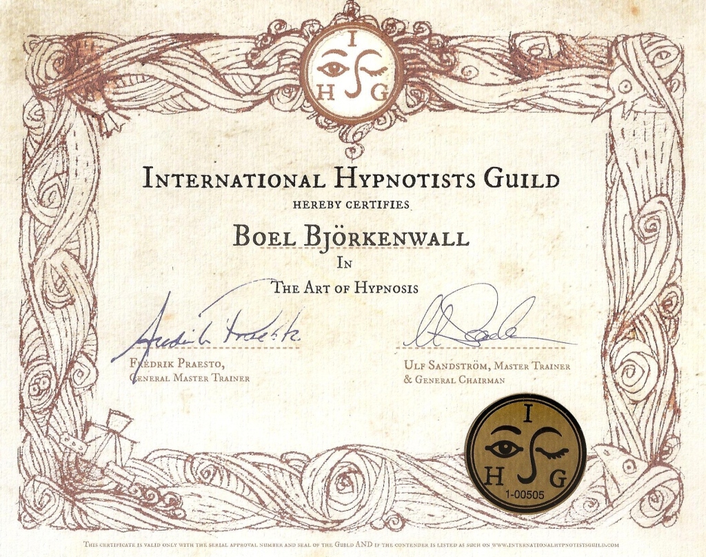 Diplom Boel Björkenwall International Hypnotists Guild