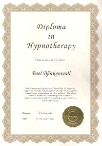 Diplom Boel Björkenwall Hypnotherapy